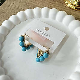 Mavi Boncuklu Çelik Küpe