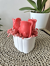 El Yapımı Güllü Mum ve Taş Mumluk