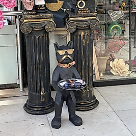 Tepsi Tutan Gözlüklü Köpek Heykeli