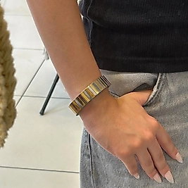 İki Renk Çelik Kalın Bileklik