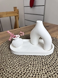 El Yapımı Minimal Vazo Tepsili Set
